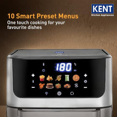 KENT Digital Air Fryer 5L | 1400W | Bake, Grill & Roast | Up to 80% Less Oil Usage | 8 Preset Menu | Rapid Heat Circulation | Digital Display & Touch Control Panel | Glass Window with in built Light