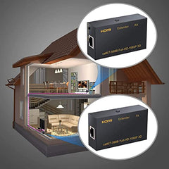 MICROWARE HDMI Extender 60m RX Receiver and TX Transmitter HDMI Repeater Over Cat5e, Cat6 Support Video Output Upto 1080p/720p/480p,3D