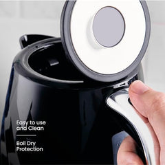 Tower Electric Kettle 1.7L Metal Body Auto Shut-Off 360° Base Blue | 1.7L capacity, 1350W rapid boil, full metal body, auto shut-off and boil-dry protection, 360-degree swivel power base