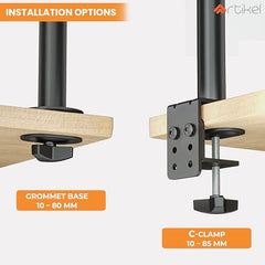 Artikel Double Monitor Desk Mount | Adjustable Heavy Duty Monitor Arms | VESA Mount with C Clamp & Grommet Mounting Base | Computer Monitor Stand for Screen up to 27 inch | Table Mounted | Black