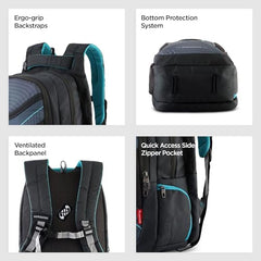 Glint Travel Laptop Backpack | 40L | Fits 15.6" Laptop | Water-Resistant Dobby Polyester | Anti-Theft Pocket, Rain Cover, Ergonomic Straps | Work, Travel & Commute (Grey & Teal)