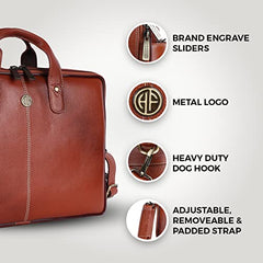 HAMMONDS FLYCATCHER Men Genuine Leather Office Bag - Laptop Bag - Padded Laptop Compartment, Fits 14 Inch Laptop - Adjustable Strap, 1 Year Warranty - Office, Travel, Daily Use - Brushwood, Brown