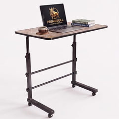 PRIMEBULL Adjustable Laptop Table with Wheels, Multi-Purpose Study Table | Bed Table | Height Adjustable for Office & Work from Home | Space Saving | Easy to Assemble (PRIMEBULL - Natural Wood)