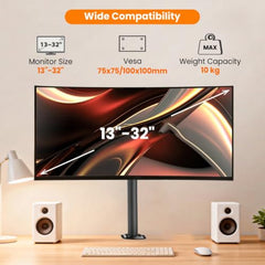 Dyazo Single Monitor Desk Mount Stand | Height Adjustable Fully Articulating Arm for 13–32 Inch Screens | VESA 75×75/100×100 Compatible | Tilt & Rotate Monitor Holder with C-Clamp/Grommet Base (Black)