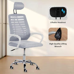 Casa Copenhagen Mesh Mid Back Office/Study/Computer/Revolving/Desk Chair for Work from Home -Metal Base, Height Adjustable Seat - Grey Milange & Black Handle