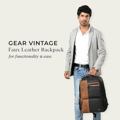 Gear Vintage 4 19"/29L anti theft faux leather Medium Water Resistant Laptop Backpack/Casual Backpack/Daypack/Travel Backpack/College Bag For Men/Women(Pitch Black-Black)