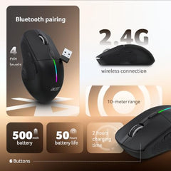 Acer Prism Dual Mode Wireless Mouse I 2.4G + Bluetooth I Silent Click I 3200 DPI (800-1200-2400-3200) I Rechargeable 500mAh I RGB LED I 6 Buttons I Lightweight 87g I Ergonomic Design for Laptop PC Mac