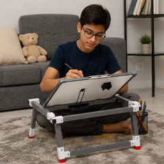 Foldable Adjustable Laptop Study Table | Portable Multipurpose Desk with Clipboard | Engineered Wood Top & Metal Frame | Suitable for Study, Reading, Writing & Laptop Use, White