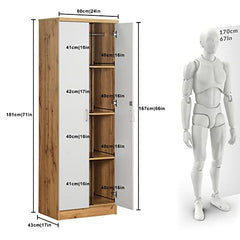 DeckUp Plank Cove 2-Door Engineered Wood Wardrobe with Mirror (Wotan Oak and White, Matte Finish)