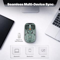 Amkette Epic TP Advanced Transparent Wireless Mouse/Bluetooth Mouse Rechargeable, USB-A+USB-C Nano Receiver, 3200DPI, Type-C Charging, 3 Device Connectivity for Laptop, PC, MacBook, Tablet & More