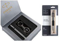 Parker Gift Set | Vector Special Edition Chrome Trim Roller Ball Pen with Parker Keychain | Ideal for Gifting | Elegant Gift for Any Occasion
