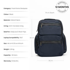 ICON The Overnighter Laptop Backpack 30L | Durable Oxford Fabric, Fits 15.6" Laptops | USB Charging Port, Luggage Sleeve | Water-Resistant, Multipurpose Unisex Bag for Short Trips - Blue.