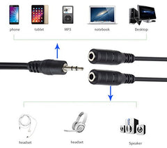 Storite 3.5mm Jack 1 Male to 2 Female Stereo Headphone Y Splitter Black