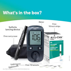 Accu-Chek Active Blood Glucose Glucometer Kit with Vial of 10 Strips, 10 Lancets and a Lancing device FREE