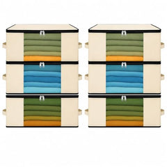 Kottify Cotton Canvas Clothes Storage Bags Pack of 3 | Saree Covers with Zip | Wardrobe Organizer for Women’s Dresses, Sarees & Lehengas | Breathable Fabric Storage Bag with Window (17 x 14 x 7 Inch)