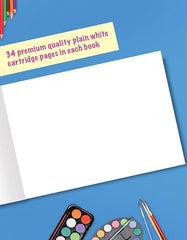 A4 Drawing Book, 34 Pages (29.5 x 21 cm), 100 GSM White Paper, Pack of 3 | Soft Blund, Sketch Book for Kids, Students and Artists | Thick Pages Suit Pencils, Crayons, Colour pens, Paints