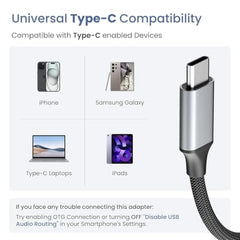 Type C to 3.5mm Audio Jack Connector with DAC Headphone Converter Adapter Compatible with iPhone 15 Pro Max/15Pro/15Plus Series/Galaxy/OnePlus/Google/Nothing & Other Type C Phones, Warranty