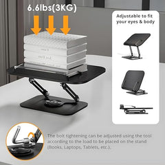 Sunchhaya Acrylic Book Stand for Reading – Clear Adjustable Book Holder with 360° Rotating Base, Foldable Reading Stand for Desk, Cookbook, Tablet & Laptop Stand, Height & Angle Adjustable (R22H)
