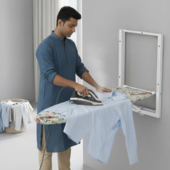 CIPLA PLAST Wall Mount Ironing Table/Board | Space-Saving & Foldable Mechanism | Wooden Surface | DIY Assembly | Easy-Release Lever, Removable Cotton Cover & Mounting Hardware | 85X34 CMS