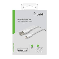 Belkin Apple Certified Lightning to USB A and Sync Tough Braided Cable for iPhone, iPad, Air Pods, 3.3 feet (1 meters) – White