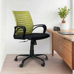 Amazon Brand - Solimo Worklo Mid Back Office Chair for Work from Home | Study | Revolving | Computer (Heavy Duty Powder Coated Metal Base, Stylish Black Mesh)