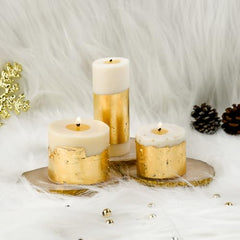 Rad Living Peace - Set of 3 White Gold Pillar/Tapered Candle | Cinnamon Roll Scented | White Candle| 40-60Hour Burn Time |Candle for Candle Stand - Home/Party/Table Decor-Celebration/Dinner Hosting