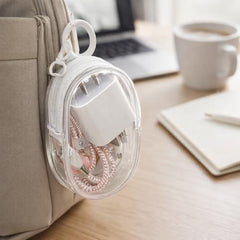 Sumiko 1 Pc Cable Storage Pouch with Carbiner Clip | Compact Clear PVC Organizer Bag for Chargers Earphones USB Cables & Accessories | Portable Waterproof Pouch with Hook for Travel Daily Use Gifts