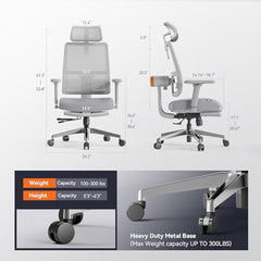 DROGO Bold Posture Ergonomic Office Chair for Work from Home with Adaptive Lumbar Support, Laptop Tray, 4D Armrest, Recline, Adjustable Height & Headrest, High Back Computer Chair With Footrest (Grey)