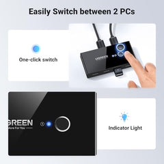 UGREEN USB 3.0 Switch 4 Port USB Switch Selector 5Gbps High-Speed | Peripheral Sharing Switcher for 2 Computer Share Mouse Keyboard Compatible with Laptop Scanner Printer 2 Pack 1.5M Cable