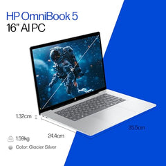 HP Smartchoice Omnibook 5 OLED (Previously Pavilion), Snapdragon X Processor 45 Tops (16GB LPDDR5x,1TB SSD) 2K,16''/40.6cm, Win11, Office24, Silver, 1.59kg, fb0001QU, Multi-Day Battery AI Laptop