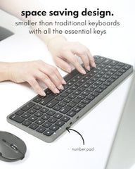 Macally Bluetooth Mac Keyboard and Mouse - Compact (2 Zone) Layout with Number Pad - Multisync, Rechargeable - Wireless Apple Keyboard and Mouse Combo for Mac, MacBook, iPad, iPhone - Silver