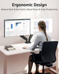 MOUNTUP Dual Monitor Stand for Desk, Monitor Arms for 2 Monitors 13-32 Inch | Holds 4.4-19.8lbs per Arm, VESA 75x75/100x100, Full Motion Monitor Mount for Home Office, C-Clamp & Grommet Base, Black