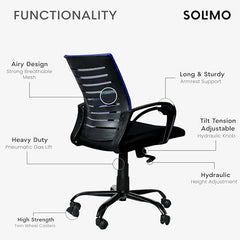 Amazon Brand - Solimo Worklo Mid Back Office Chair for Work from Home | Study | Revolving | Computer (Heavy Duty Powder Coated Metal Base, Stylish Black Mesh)