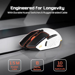 EvoFox Phantom 2 Programmable Gaming Mouse, 8 Programmable Buttons | High Performance 1000Hz Polling Rate | Ultra-Responsive 7000 FPS | 12800 DPI | RGB Lights with Music sync Mode, Windows Software