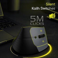 Amkette XS Natural Plus Programmable Vertical Wireless Mouse/Bluetooth Mouse, OLED Display Side Scroll, 6400DPI, 2.4G+3×BT+Wired, 7 Button, Rechargeable, Supports Web Software, 1000Hz, Black