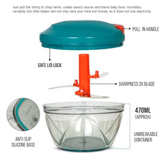 ISSVWO Tekcool Manual Hand Press Push Chopper with 6 Blades for Effortless Chopping Vegetables & Fruits (Assorted, 650 ml, Plastic).