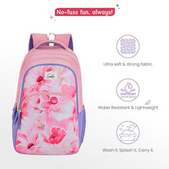 Genie Elsie School Backpack For Girls |19 In-36 Ltr with Laptop Sleeve, Rain Cover and Three Compartments with Padded Shoulders |Best for Books,Stationery,Lunch Box & Essentials - Lavendar,Multicolor