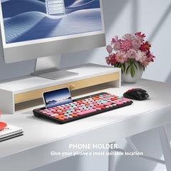 Retro Wireless Keyboard and Mouse Combo, Full-Size USB Keyboard with Round Keycaps, 2.4GHz Wireless for Desktop, Laptop and Computer (Green-Colorful)