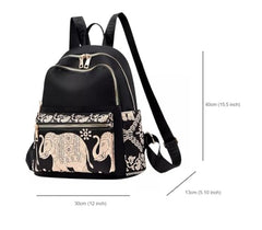 WANQLYN Ethnic Style Backpack For Women and Girls,Fashion Bag,Nylon College,School,Office Bag,Printed Backpack (Leaf Black)