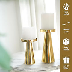 Behoma Handcrafted Golden Tea Light Candle Holders Set of 2 | Premium Metal & Glass Candle Stand | Centerpiece for Living Room, Coffee Tables & Home Decor Gift (Candles Not Included)