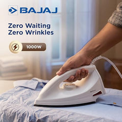Bajaj DX-6 1000 Watts Dry Iron | Advance Soleplate And Anti-Bacterial German Coating Technology | Thermol Fuse Safety | Auto Shut-Off | Cool Touch Body | 2 Yr Warranty 【White】