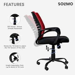 Amazon Brand - Solimo Worklo Mid Back Office Chair for Work from Home | Study | Revolving | Computer (Heavy Duty Powder Coated Metal Base, Stylish Black Mesh)