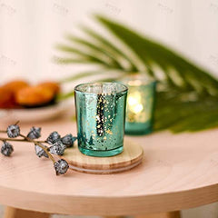 The Purple Tree Rose Gold Mercury Votive Tealight Candle Holders for Diwali and Christmas (Pack of 6) - Corporate Gifts, Home Decor, Decoration - Glass