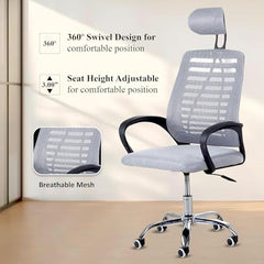 Casa Copenhagen Mesh Mid Back Office/Study/Computer/Revolving/Desk Chair for Work from Home -Metal Base, Height Adjustable Seat - Grey Milange & Black Handle
