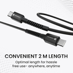 Portronics Konnect X 60W Type C to Type C Unbreakable Nylon Braided Cable, 1M Fast Charging Cable for iPhone 15 series, iPad, Samsung Galaxy & other Type C Devices(Black)