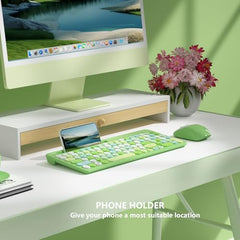 Retro Wireless Keyboard and Mouse Combo, Full-Size USB Keyboard with Round Keycaps, 2.4GHz Wireless for Desktop, Laptop and Computer (Green-Colorful)