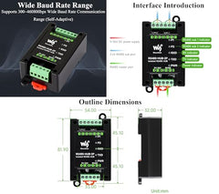 Industrial-Grade Isolated 2-Ch RS485 Hub, Expands 2-CH RS485 Sub Ports Via 1-CH RS485 Master Port, Supports RS485 Network Relay/Extension/Isolation Functions, Wide Baud Rate Range