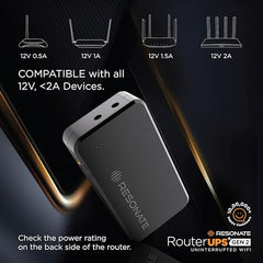 Resonate RouterUPS® Gen2 | Original Router UPS for 12V WiFi Router & Modem (Supports up to 2A) (7800mAh - 95% Longer Power Backup) | Compact Mini UPS with Intelligent Charging (Upto 6 Hrs Internet)