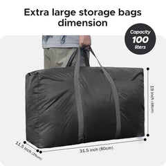 Encasify 100L Extra Large Polyester Storage Bags – Heavy Duty Moving Bags with Strong Zippers & Carry Handles, Big Packing Bags for Moving, Storage, Travel & Camping (2 Pack)