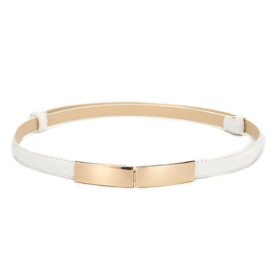 SYGA Women Leather Belt Thin Skinny Metal Gold Elastic Buckle Waistband 22-36 Waist Belt Dress Accessories